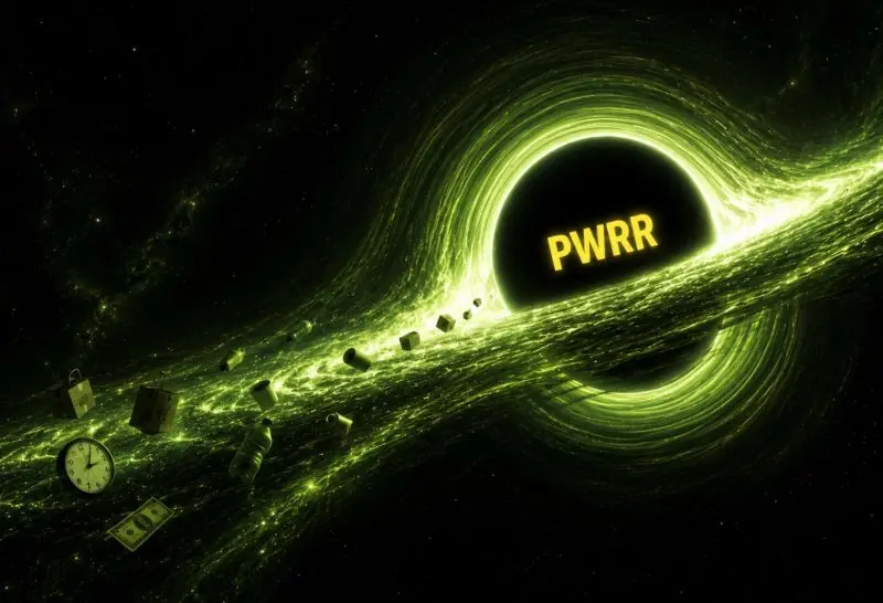 Visualizzazione del buco nero PWRR che risucchia piccoli package e commercianti