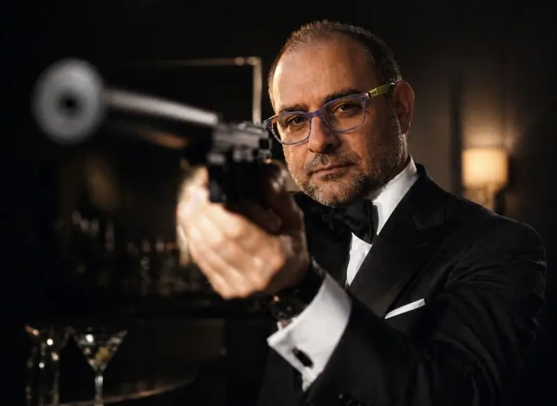 Manager con postura difensiva mentre colpisce idee di colleghi, simboleggiando il 'tiro al piccione' distruttivo